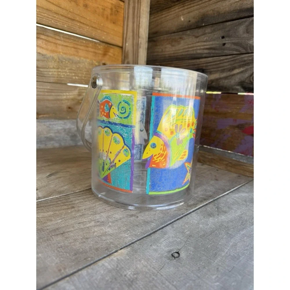 Vintage 90s Clear Ice Bucket Tropical Fish Retro‎ Beach Party With Lid